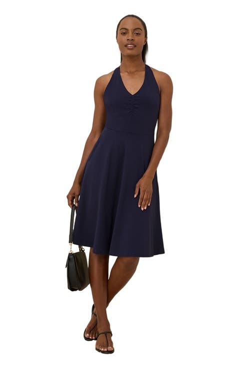 Organic Cotton Fit & Flare Gathered Halter Dress