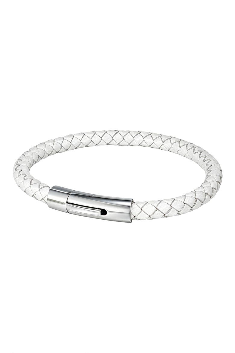 Stainless Steel Charm & Braided Leather Bracelet, Main, color, GRAY