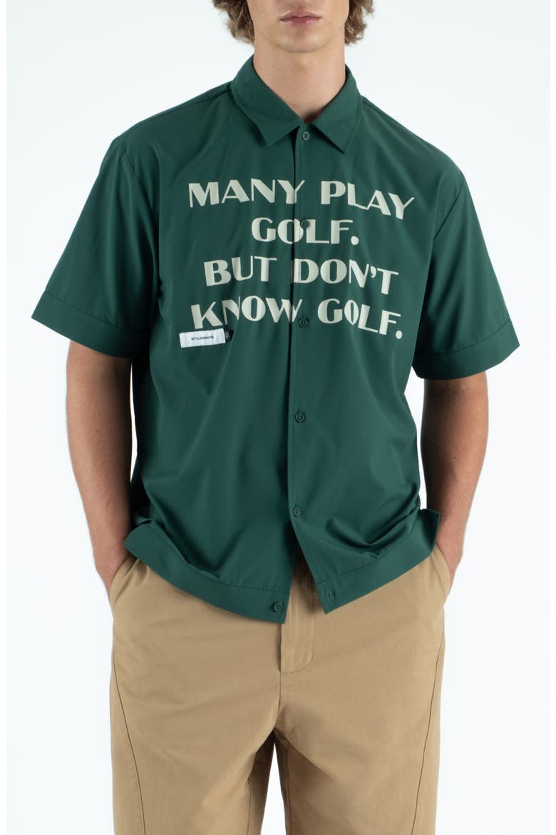 Educate Graphic Short Sleeve Button-Up Shirt, Alternate, color, GREEN