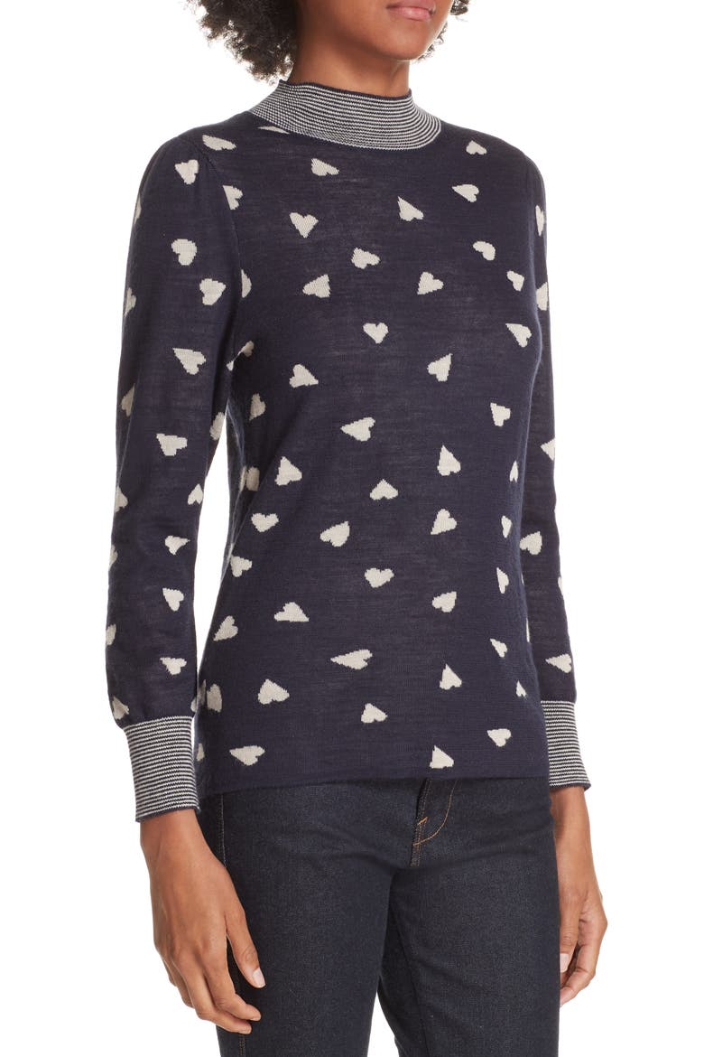 Heart Jacquard Sweater, Alternate, color, NAVY COMBO