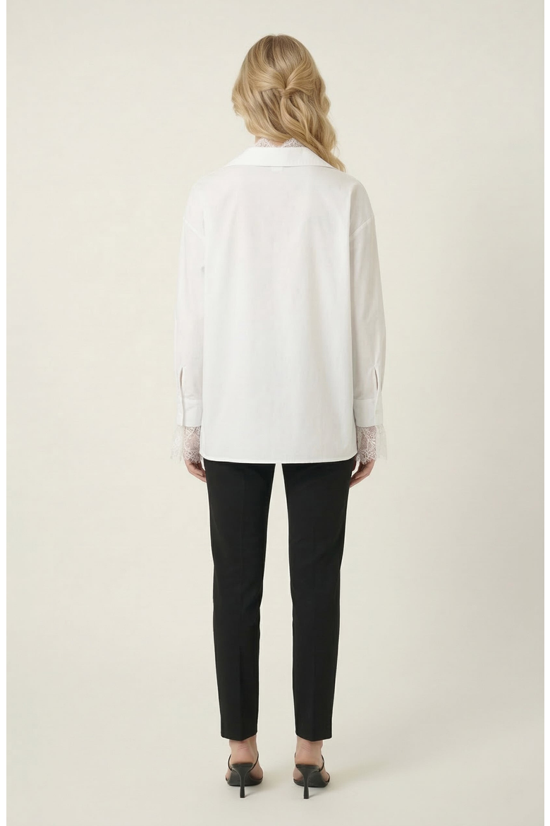 Lace Trim Collared Blouse, Alternate, color, White