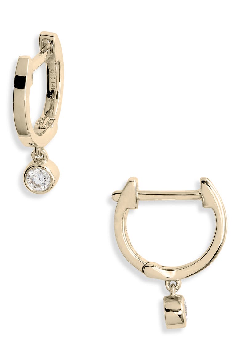 Bezel Diamond Huggie Hoop Earrings, Main, color, YELLOW GOLD/ DIAMOND