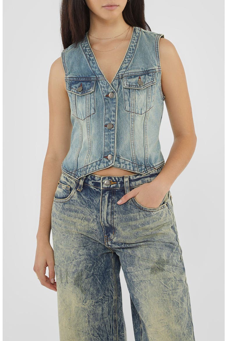 Go Denim Vest, Main, color, GO SS SPRAY TINTED MEDIUM WASH