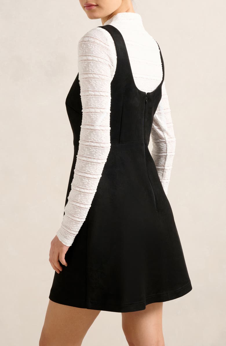 Ever New Gracie Funnel Neck Top & Faux Suede Minidress Set, Alternate, color, Black