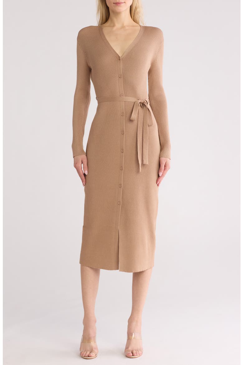 Long Sleeve Button Front Sweater Dress, Main, color, CAMEL