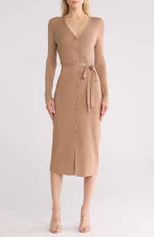 Long Sleeve Button Front Sweater Dress