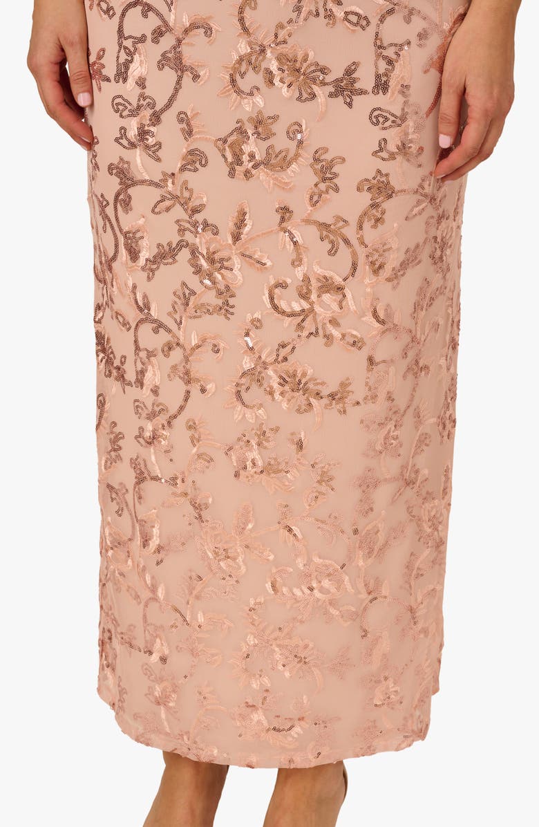 Adrianna Papell Embroidered Sequin Cold Shoulder Gown, Alternate, color, Rose Gold