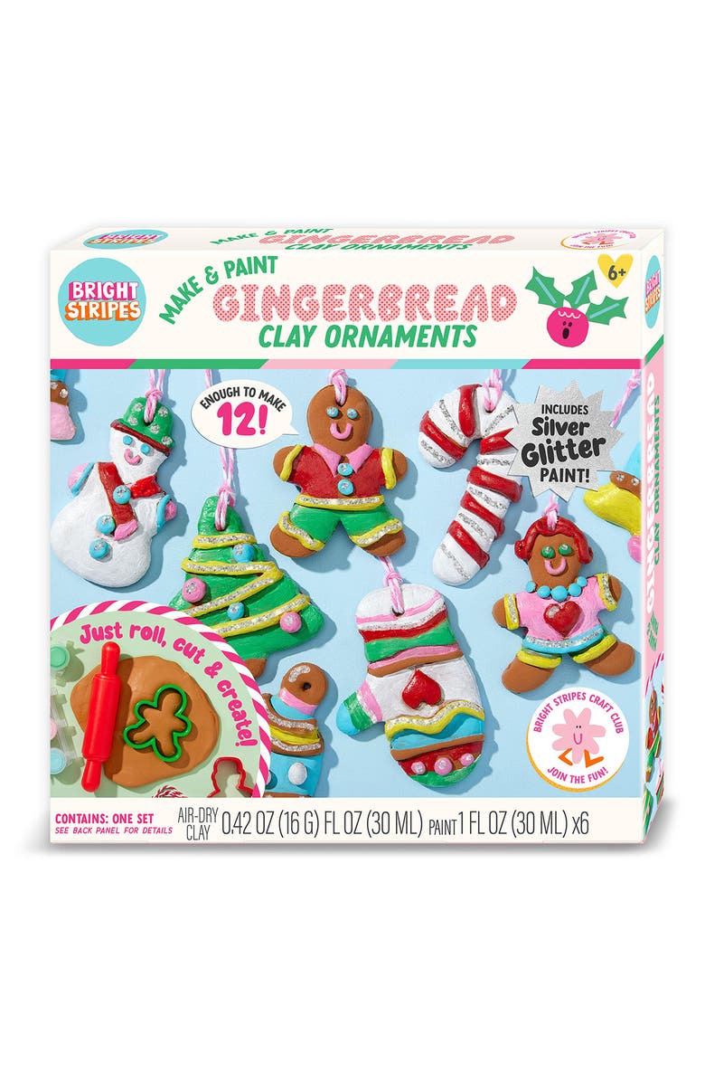 BRIGHT STRIPES Make & Paint Gingerbread Clay Ornaments Kit, Main, color, Multi