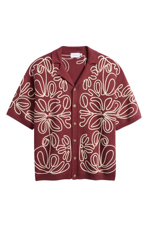 Topman Relaxed Heavy Embroidered Floral Shirt In Burgundy