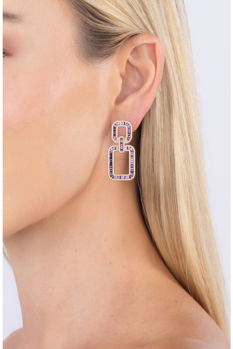 Sophie Cubic Zirconia Geometric Drop Earrings, Alternate, color, PURPLE