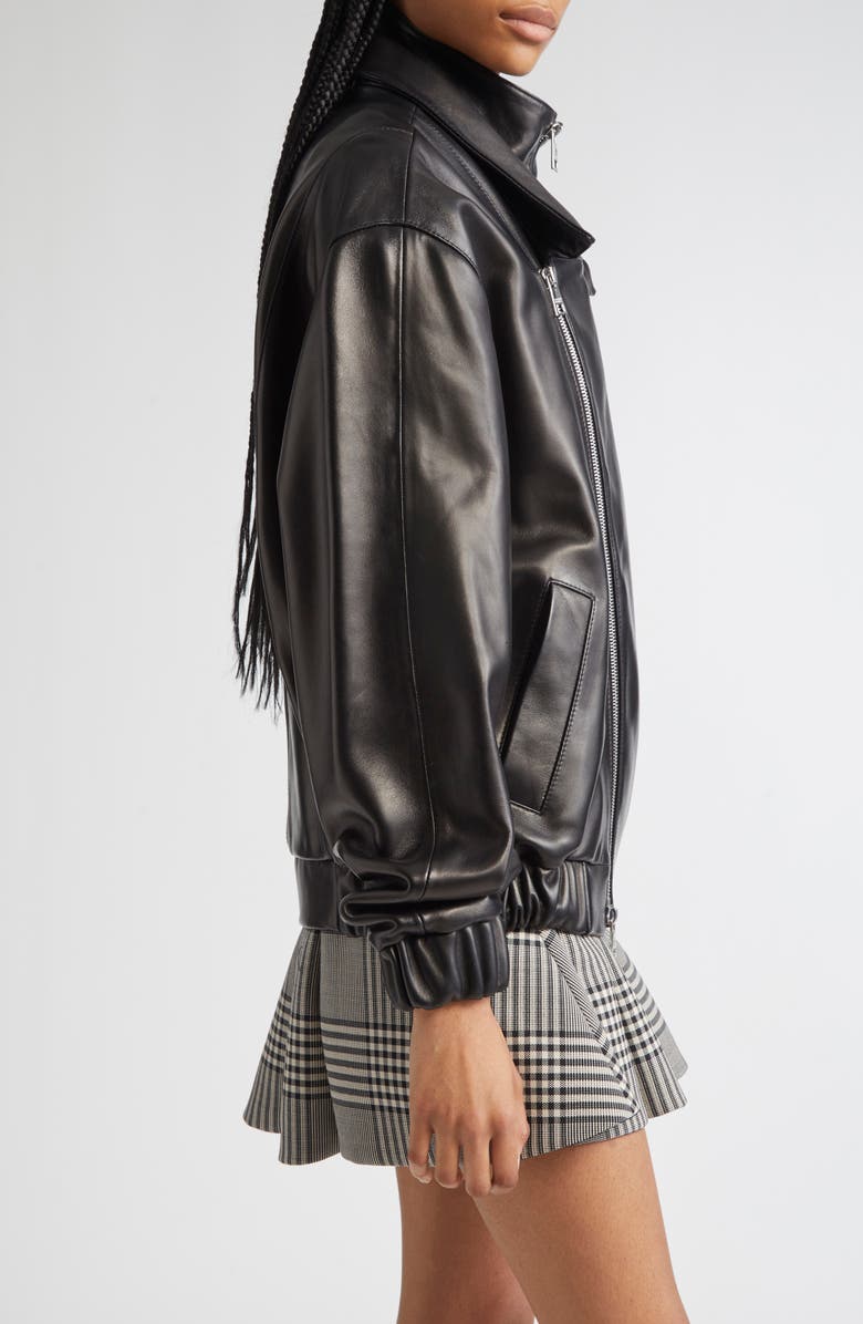 Brandon Maxwell Emmet Double Zip Leather Moto Jacket, Alternate, color, Black