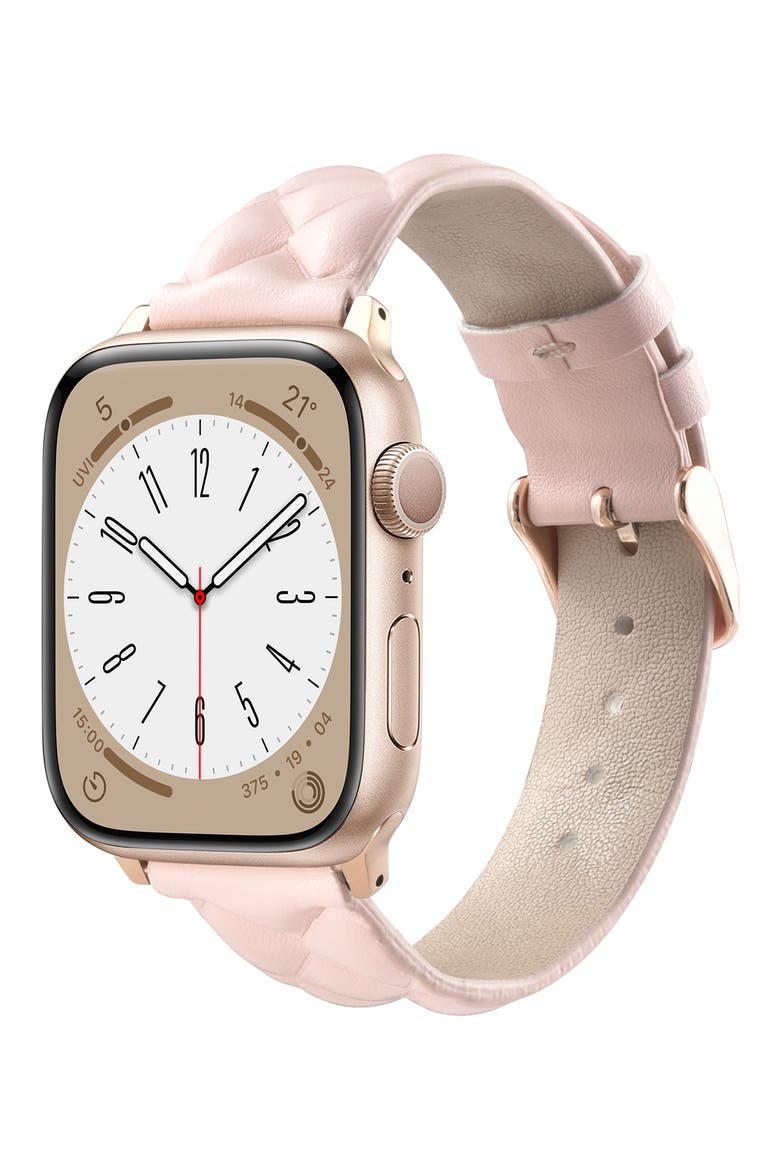Quilted Faux Leather Watch Band, Alternate, color, PINK
