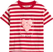NEXT Kids' Stripe Heart Cotton T-Shirt