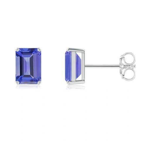 Sterling Silver Emerald Cut Tanzanite Earrings