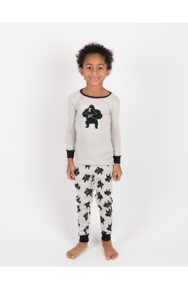Leveret Two-Piece Printed Cotton Pajamas, Stripes, Animals & Characters, Alternate, color, Gorilla