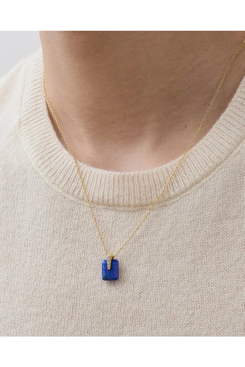 Gold Deco Lapis Pendant Necklace, Alternate, color, Lapis