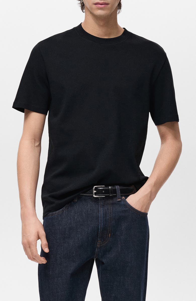 MANGO Regular Fit Medium Weight Cotton T-Shirt, Main, color, Black