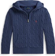 Polo Ralph Lauren Kids' Hooded Cable Stitch Cotton Zip Cardigan