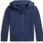Polo Ralph Lauren Kids' Hooded Cable Stitch Cotton Zip Cardigan
