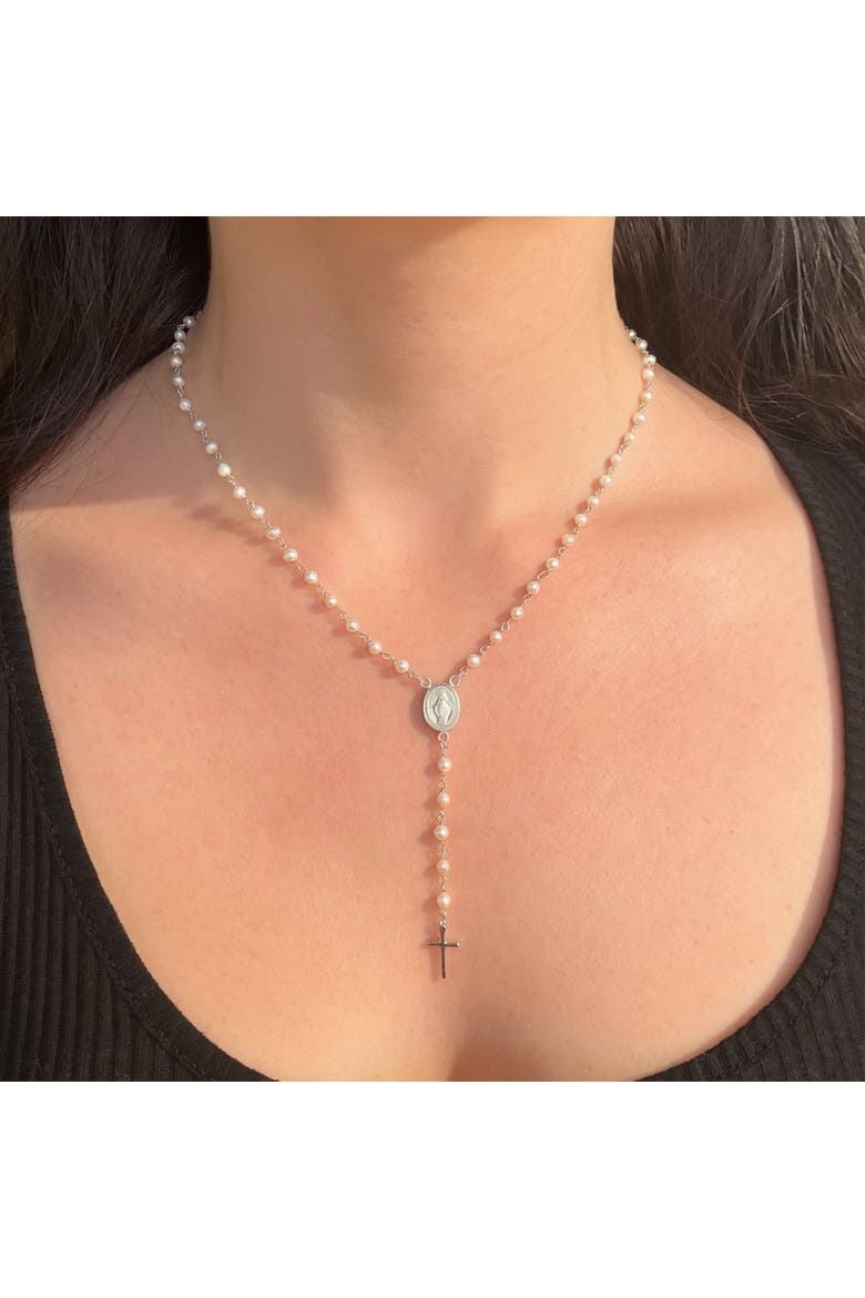 The Amelia Pearl Rosary Necklace, Alternate, color, White, Silver