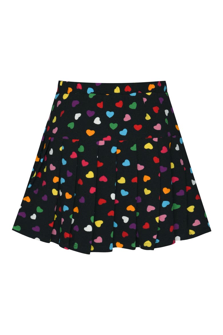 Kids' Heart Pleated A-Line Skort, Alternate, color, BLACK MULTI HEART