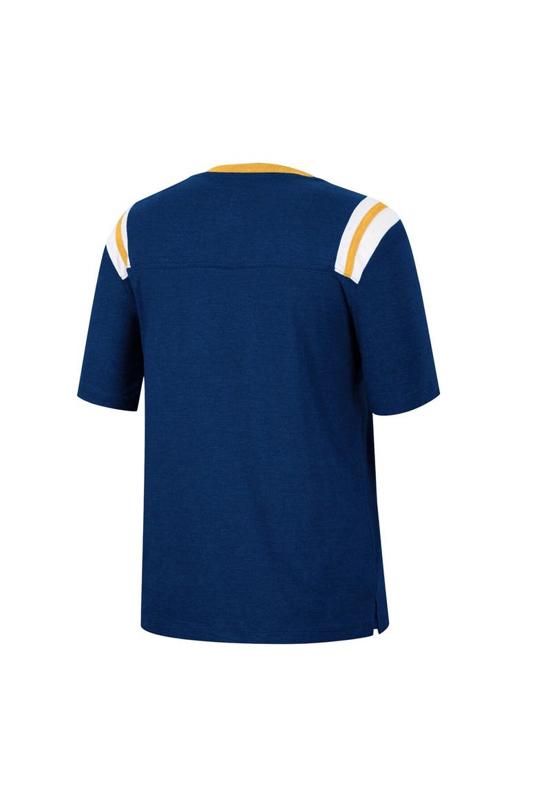 Women's Colosseum Heathered Navy West Virginia Mountaineers 15 Min Early Football V-Neck T-Shirt, Alternate, color, Heather Navy