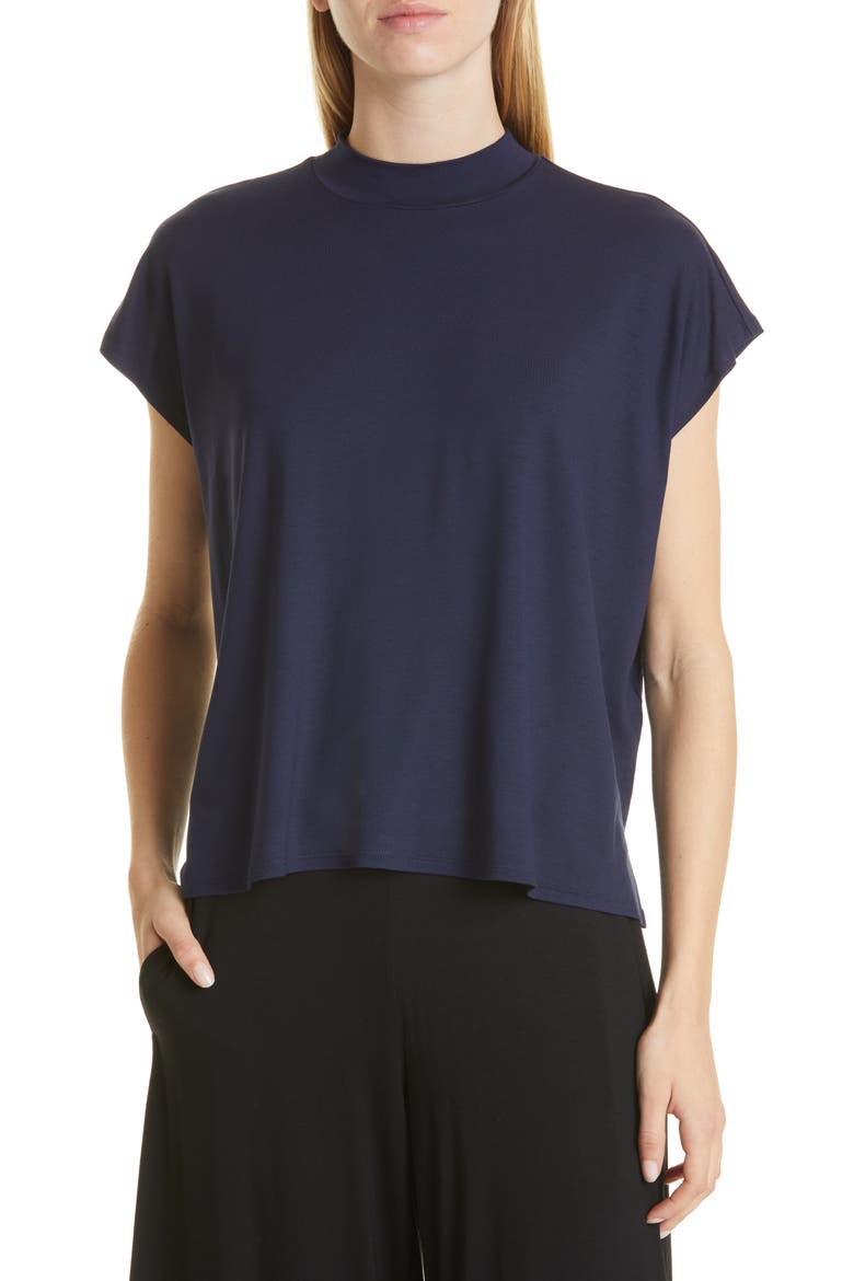 Mock Neck Cap Sleeve Top, Main, color, MIDNIGHT