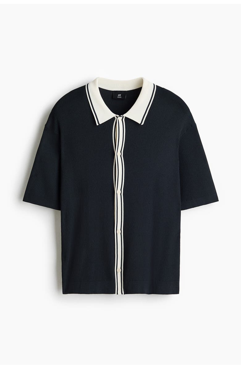 H&M Regular Fit Rib-knit Shirt, Main, color, Navy Blue/Color Block