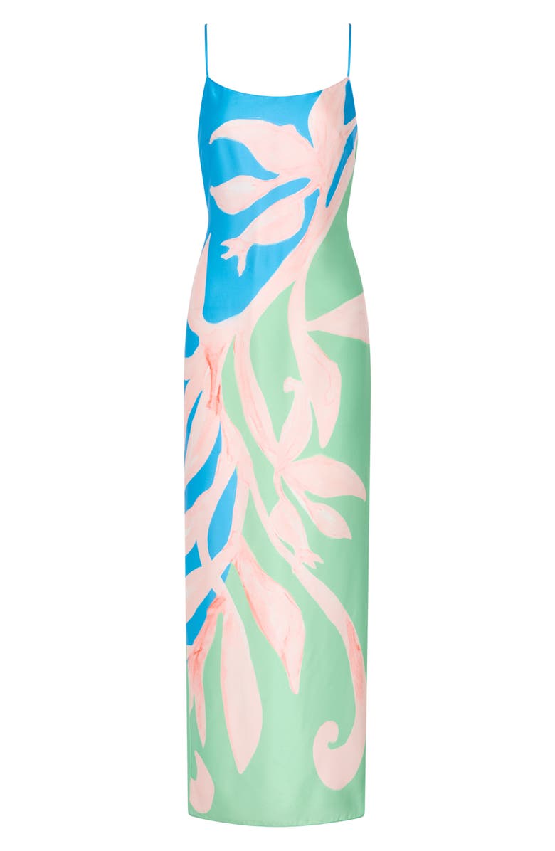 Milly Lily Floral Vine Satin Maxi Dress, Alternate, color, 