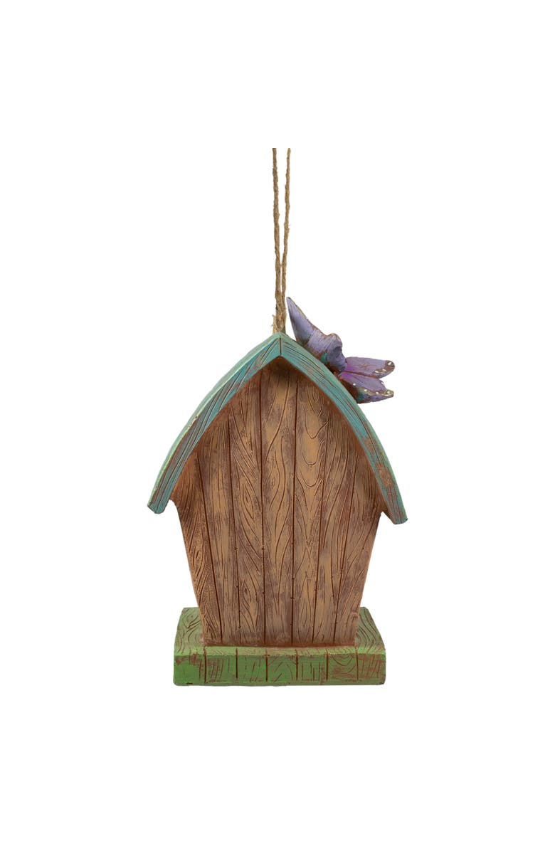 Northlight 10" Brown and Green Hanging Birdhouse with Butterflies Outdoor Garden Decor, Alternate, color, Brown