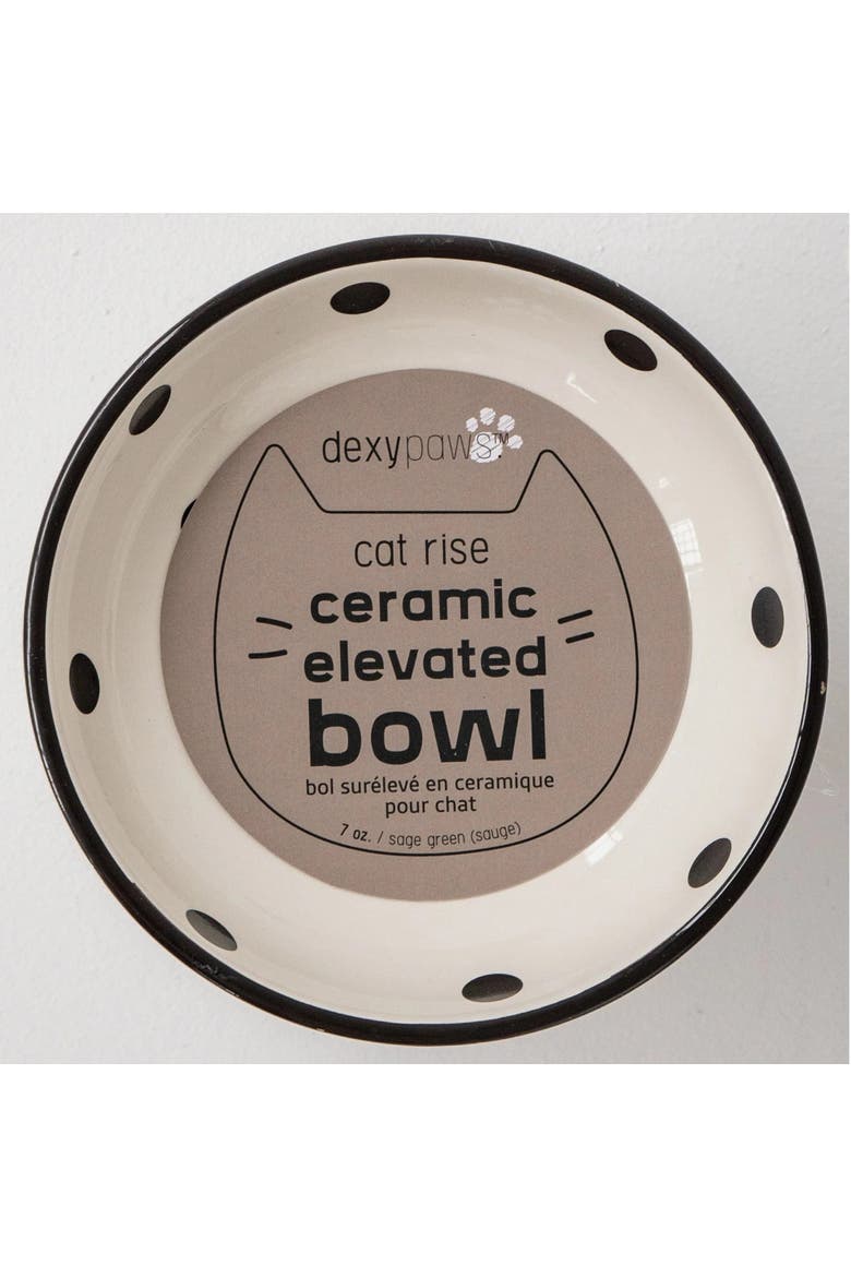Elevated Ceramic Cat Bowl, White & Black Polka Dots, 8.7oz, Alternate, color, Multicolored