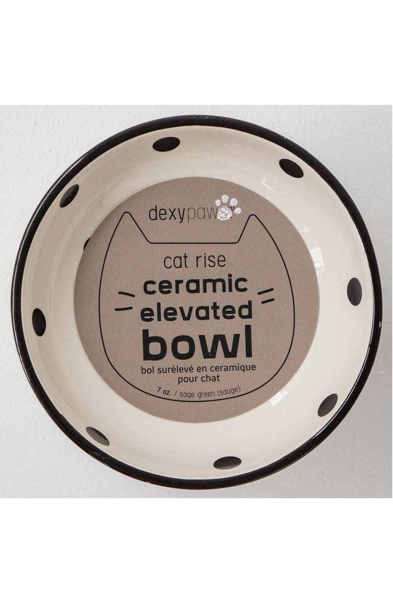 Dexypaws Elevated Ceramic Cat Bowl, White 
Black Polka Dots, 8.7oz, Alternate, color, Multicolored