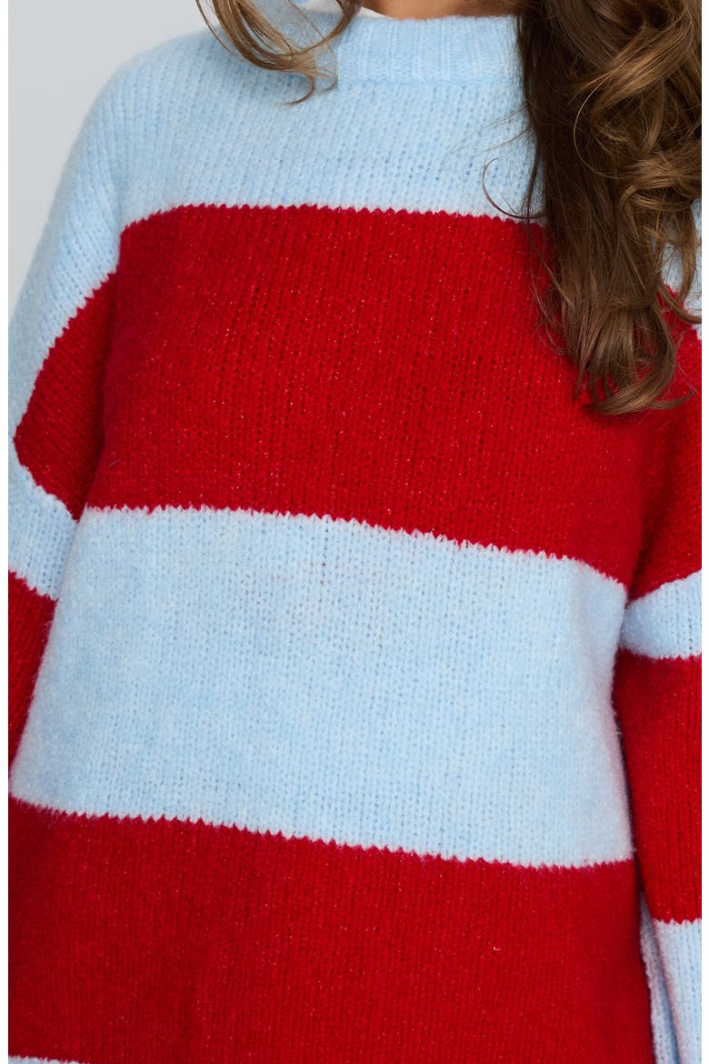 Bastien Stripe Oversize Sweater, Alternate, color, BLUE / RED