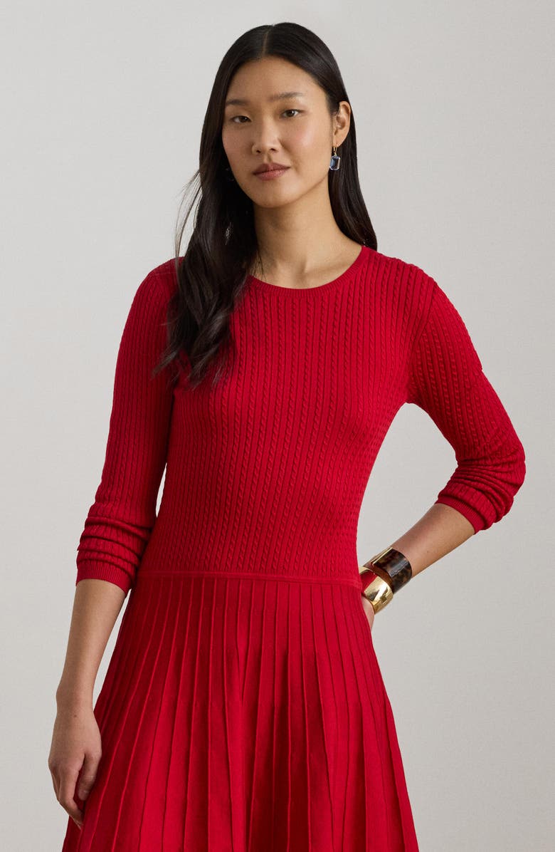 Lauren Ralph Lauren Cable Long Sleeve Sweater Dress, Alternate, color, Cruise Red