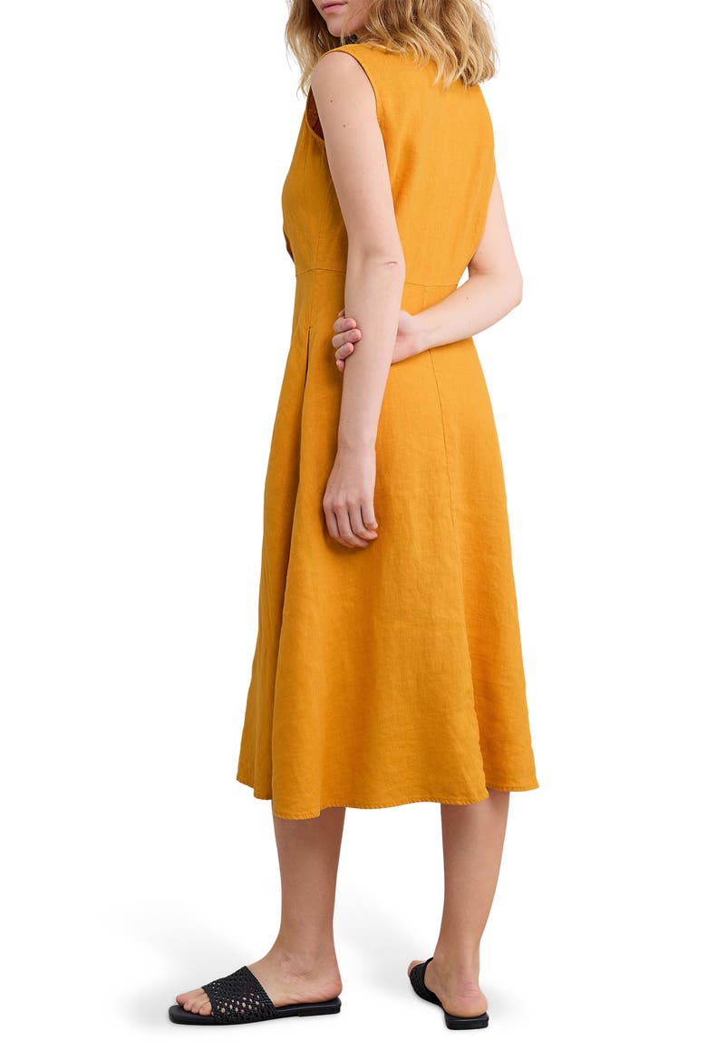 Carved Wood Sleeveless Linen Midi Dress, Alternate, color, DAYLILY