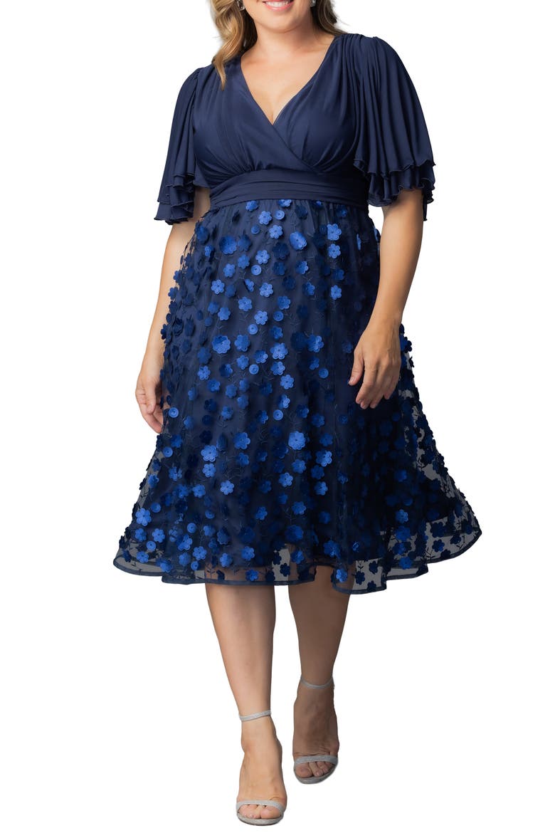 Pretty Petals Flutter Sleeve Cocktail Dress, Main, color, NAVY BLOSSOMS
