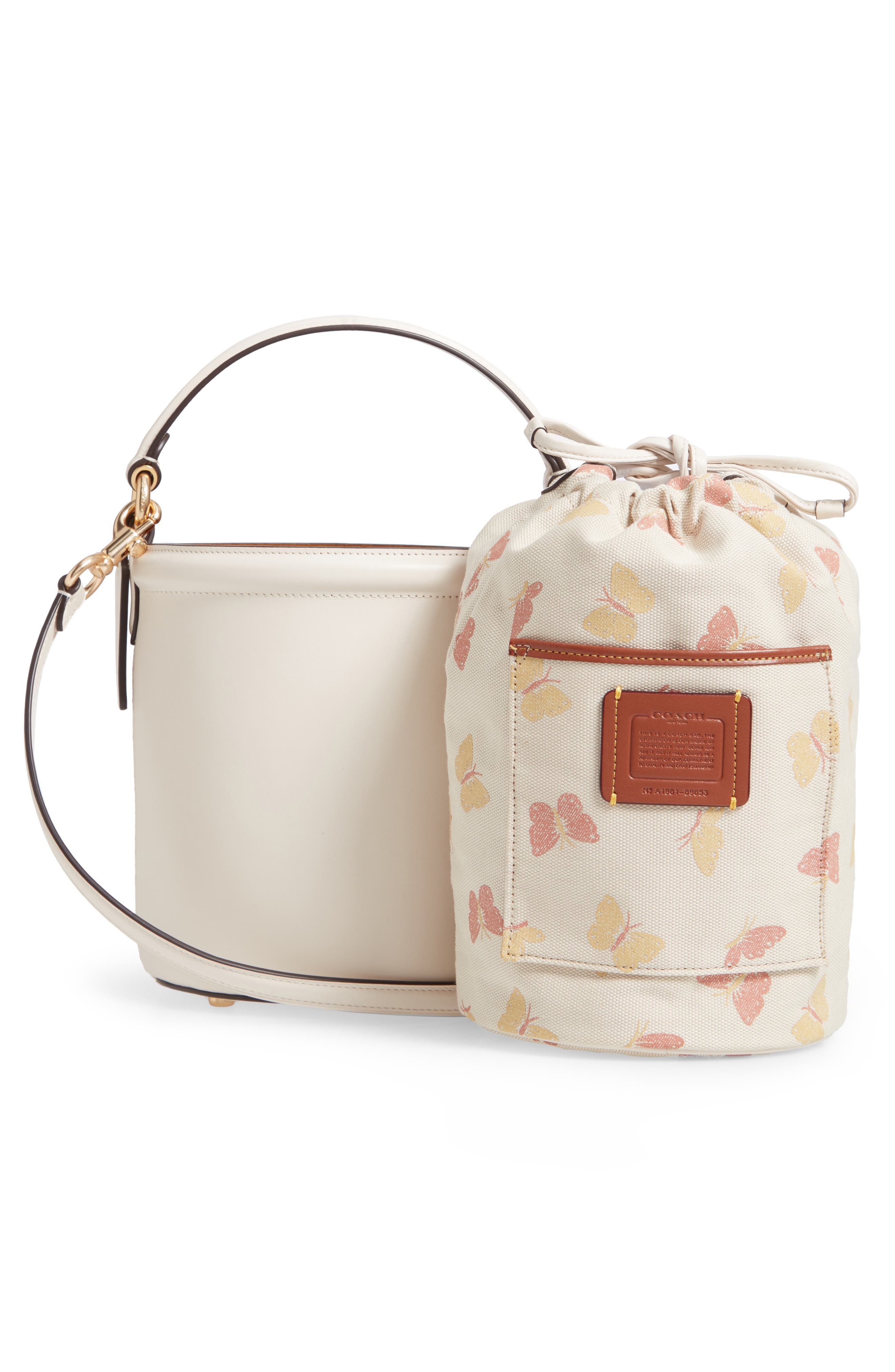 COACH Leather Drawstring Bucket Bag, Alternate, color, 