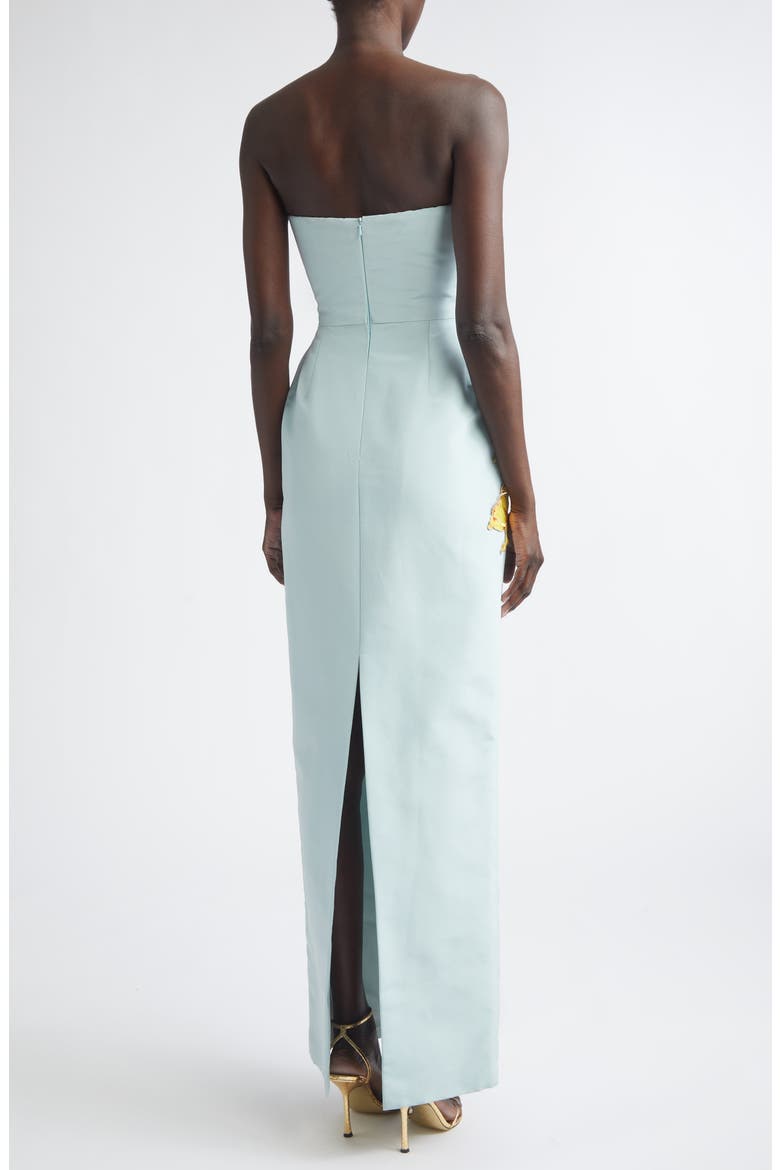Mixed Botanical Strapless Silk Faille Gown, Alternate, color, SALTWATER