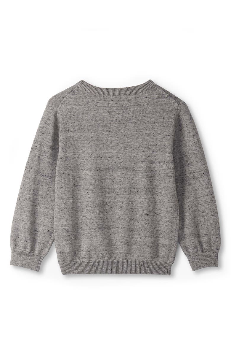 Hatley Tractor V-Neck Cotton Intarsia Sweater, Alternate, color, Grey Speckle Melange