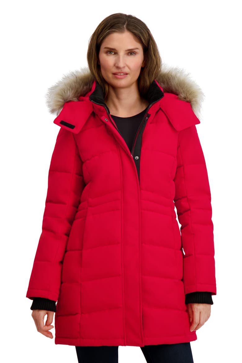 Faux Fur Trim Puffer Jacket, Alternate, color, RED