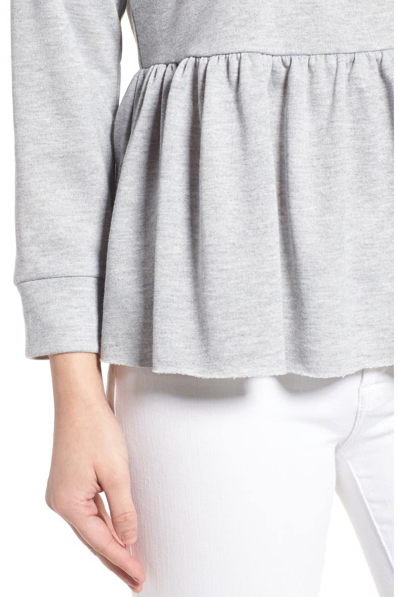 Peplum Sweatshirt, Alternate, color, HEATHER LIGHT GREY