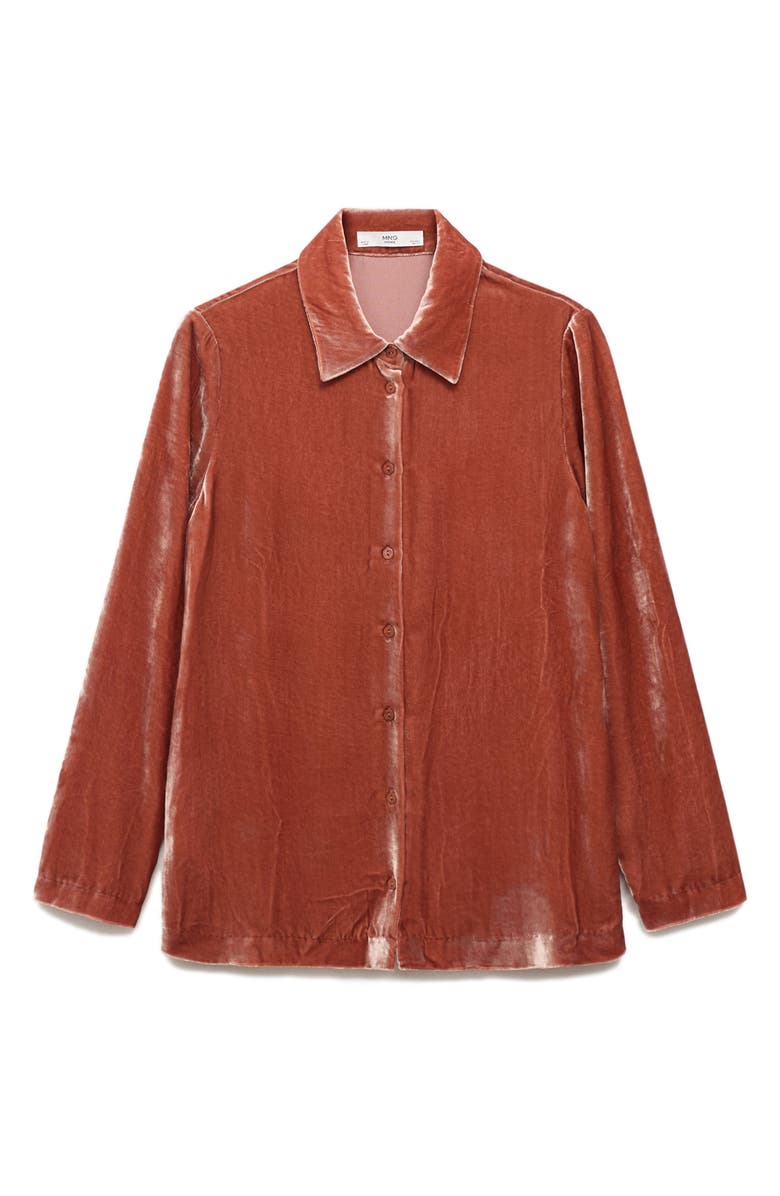 MANGO Velvet Button-Up Shirt, Alternate, color, Burnt Orange