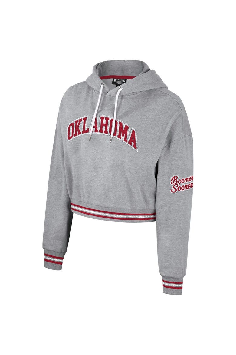 Women's The Wild Collective Heather Gray Oklahoma Sooners Cropped Shimmer Pullover Hoodie, Alternate, color, Heather Gray