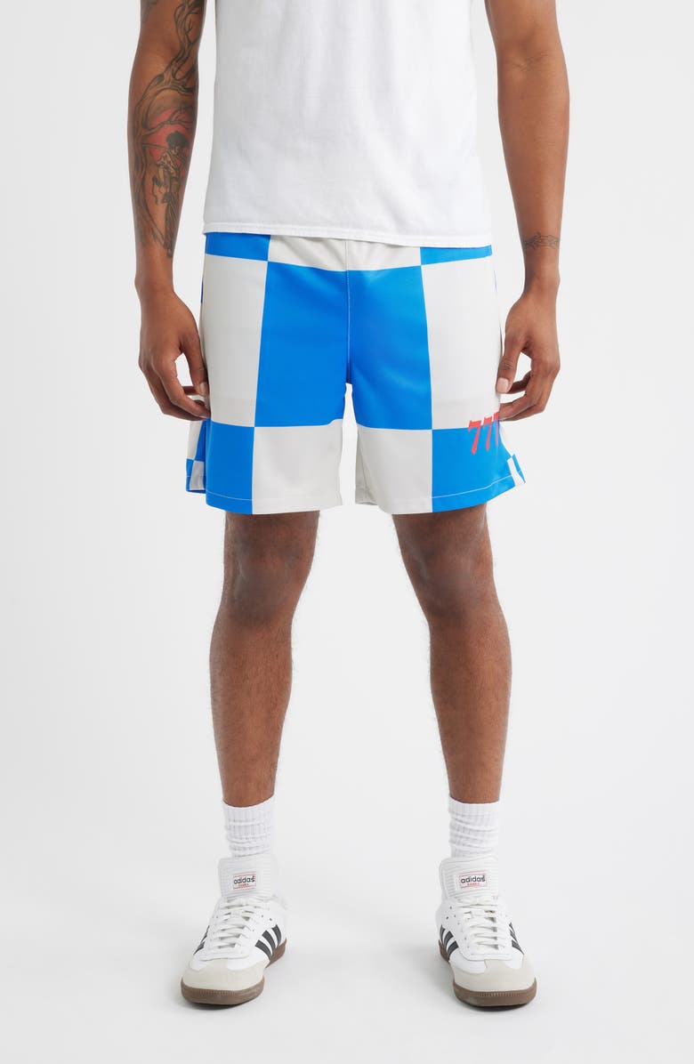 SANTO STUDIO Newport Beach Club Checkerboard Mesh Soccer Shorts, Main, color, Blue