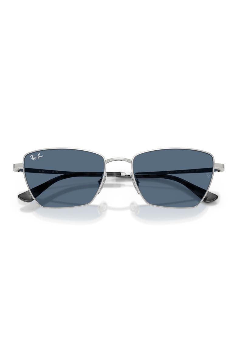 Drea Bio-Based 53mm Polarized Irregular Cat Eye Sunglasses, Alternate, color, SILVER / DARK BLUE