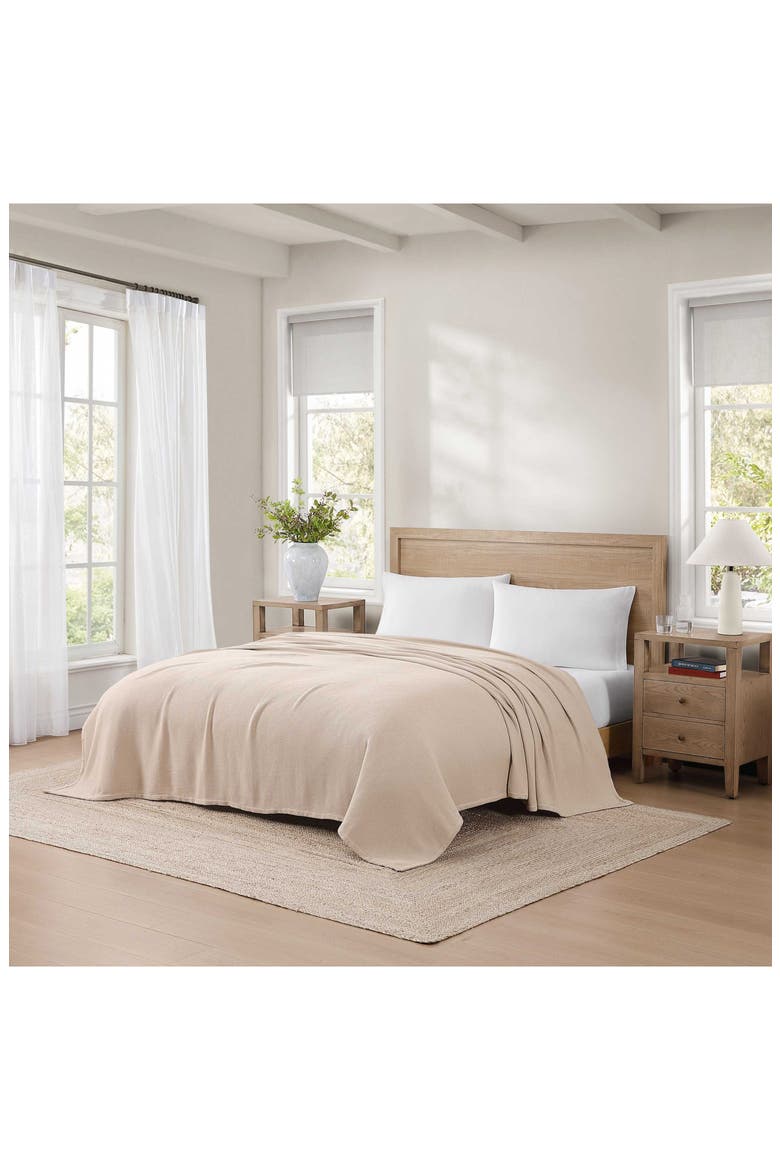 Cotton Piqué Throw Blanket, Alternate, color, BEIGE