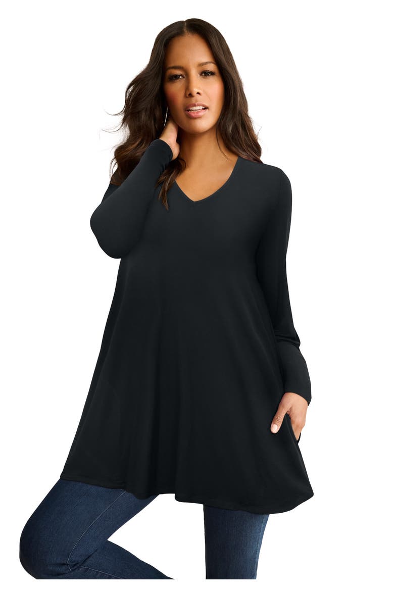 Ultra Drape V Neck Swing Tunic, Main, color, BLACK