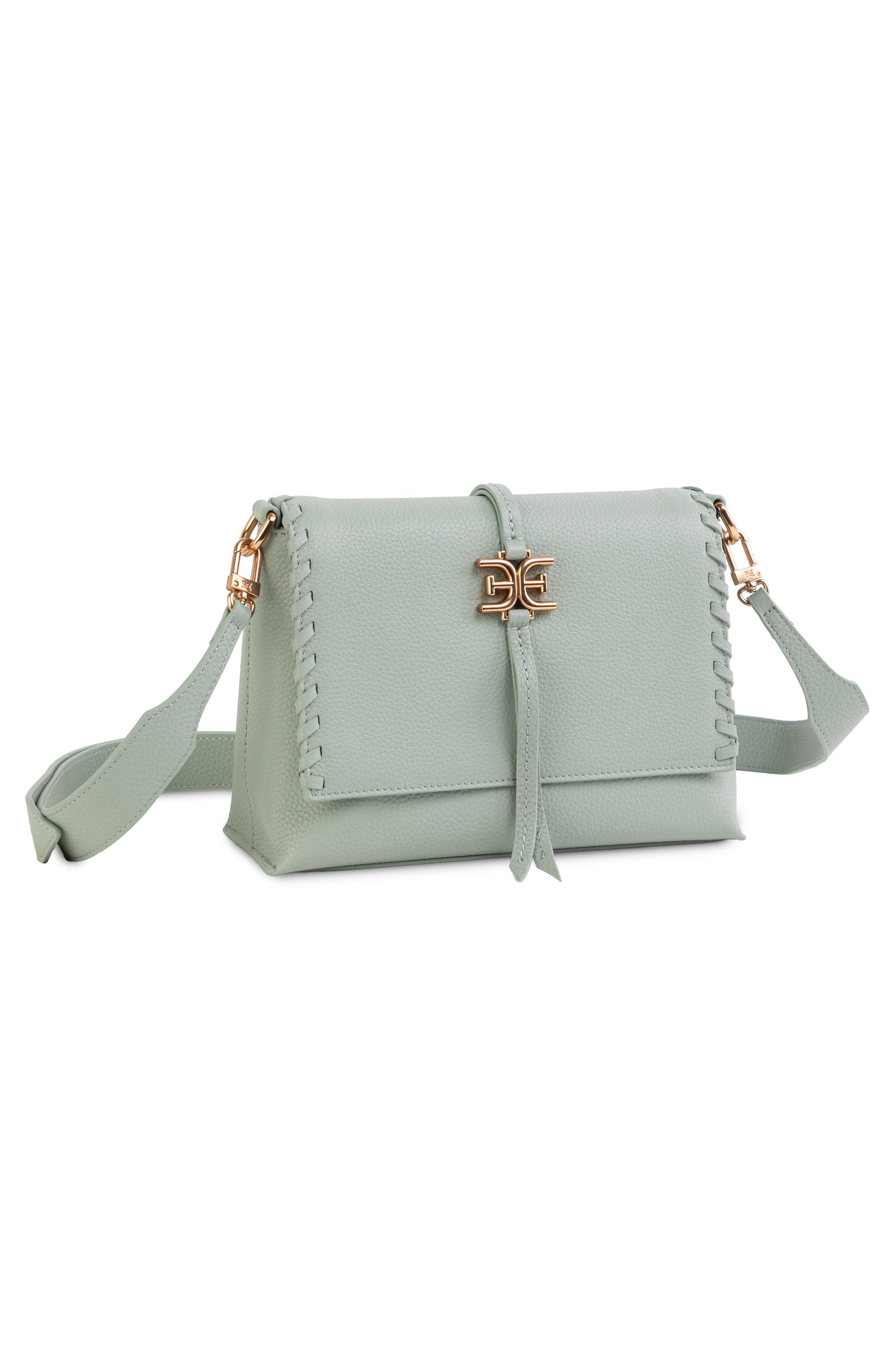 Sylvia Fold Over Leather Crossbody Bag, Alternate, color, LIGHT GREEN