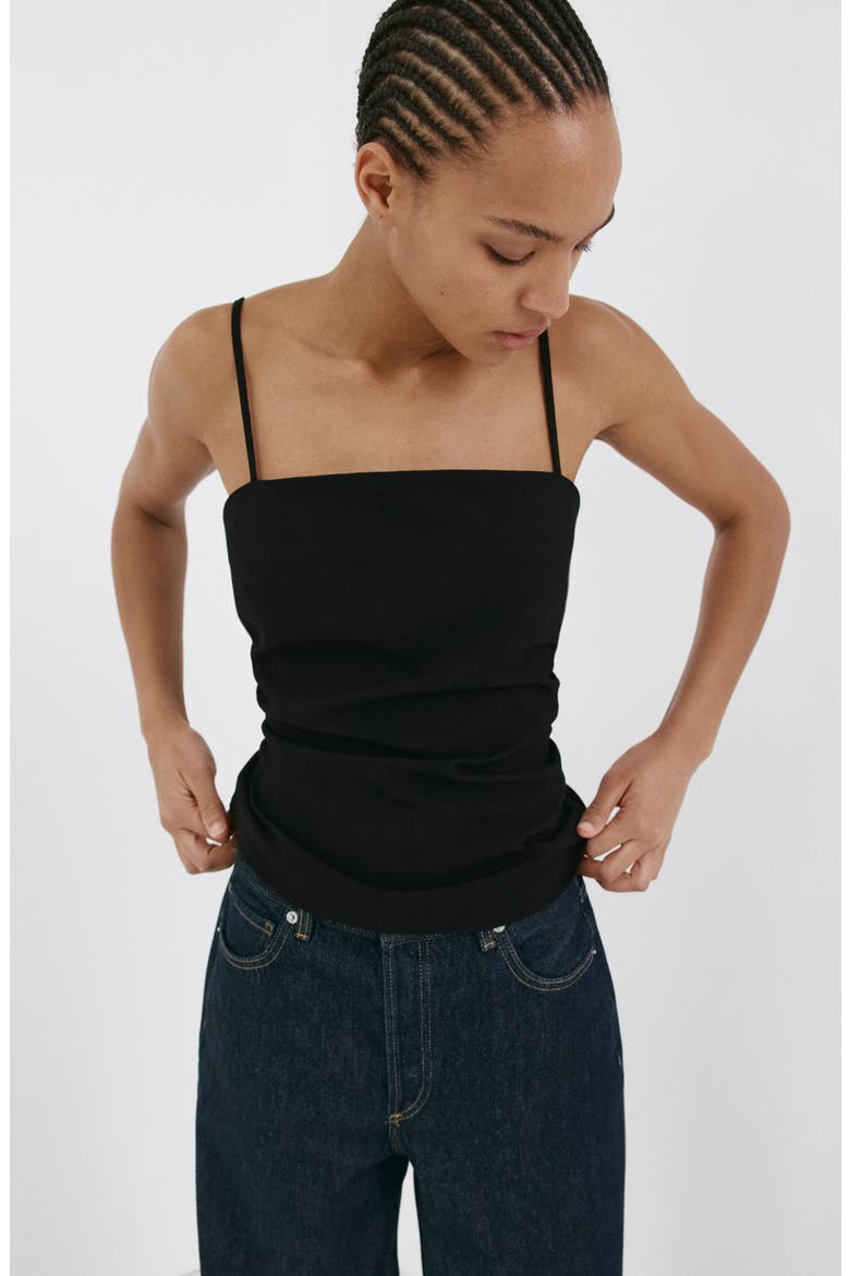 Ruched Square Neck Camisole, Alternate, color, BLACK