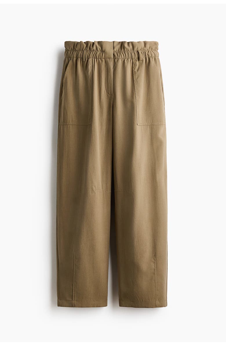 H&M Barrel Paper Bag Trousers, Main, color, Light Khaki Green